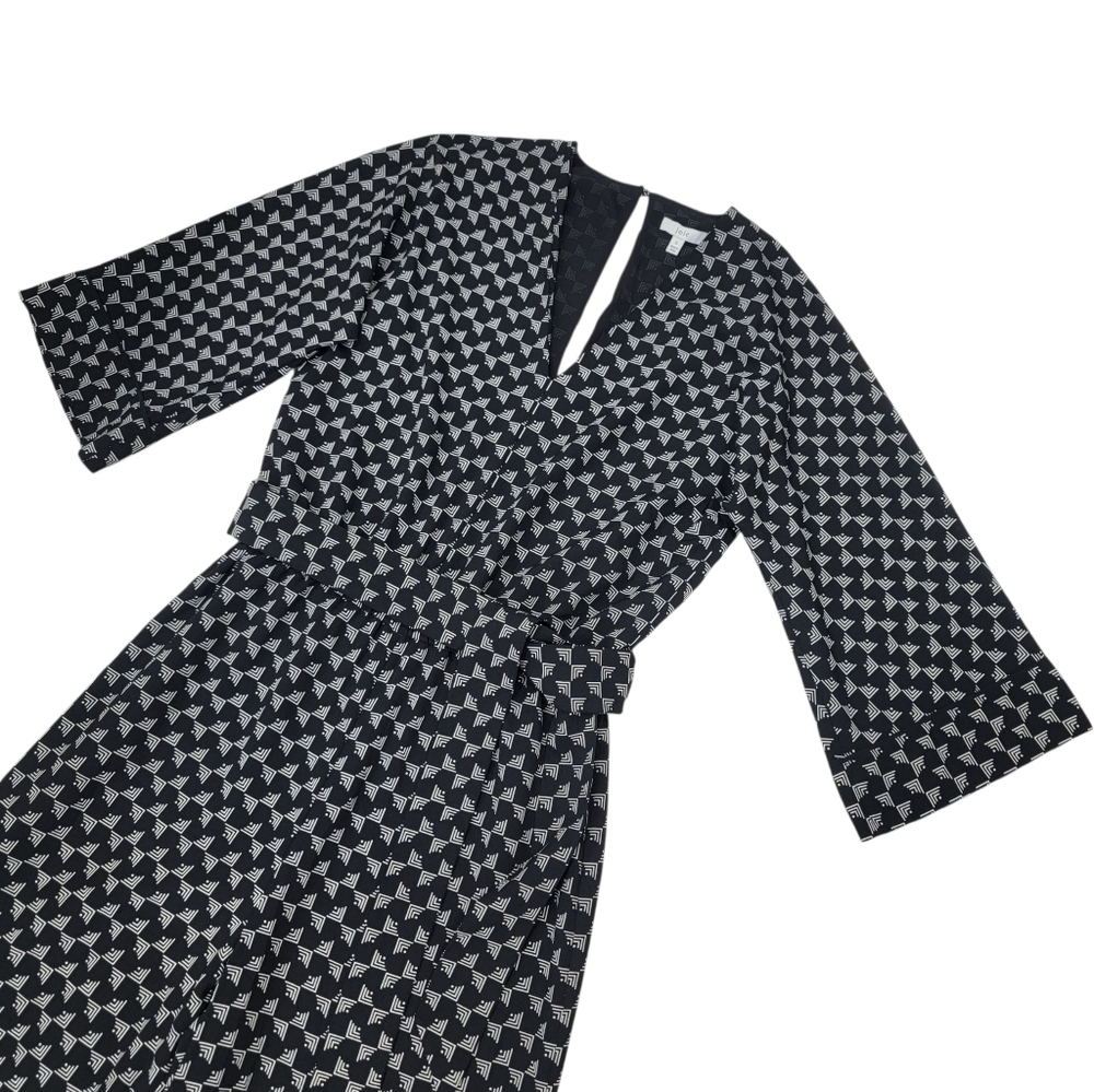 Joie Burgess Jumpsuit Black Wide Leg Cropped Geometric Print Belted Women’s S - Picture 6 of 17